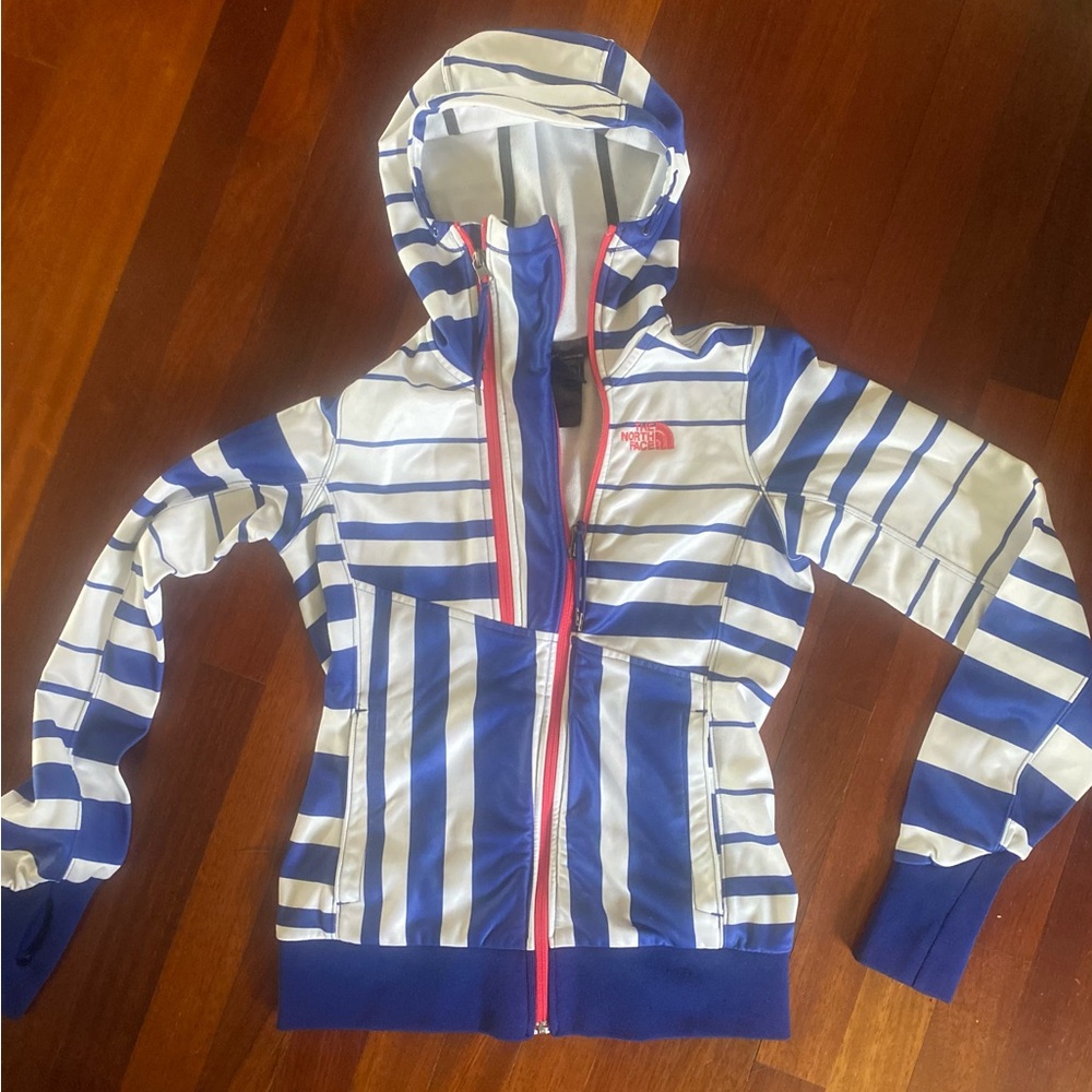 The North Face Blue and White Striped Hoodie